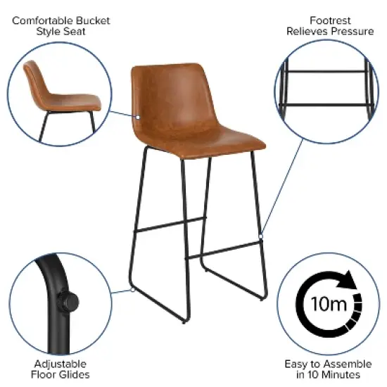 Flash Furniture 30 Inch Commercial Grade LeatherSoft Bar Height Barstools, Set of 2 image {4}