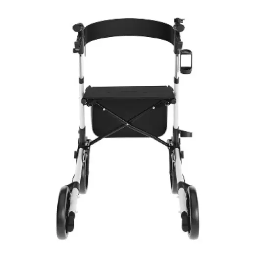 Flash Furniture HERCULES Folding Rollator Walker with Adjustable Height, 360 Swivel, and Hand Brakes in White/Black image {7}
