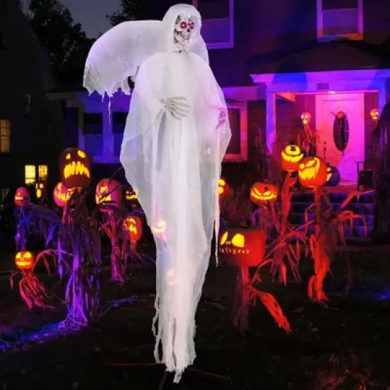 Costway 8.3 FT Halloween Standing Angel with Light up Eyes Sounds & Movements Garden image {1}