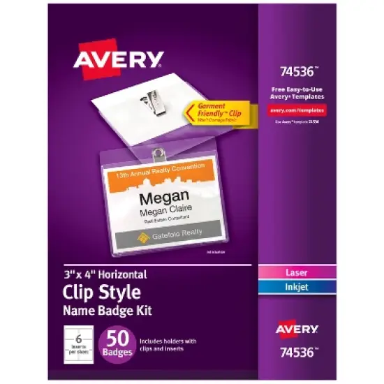 Avery Name Badges with Clips, 3" x 4", 50ct (74536) image {8}
