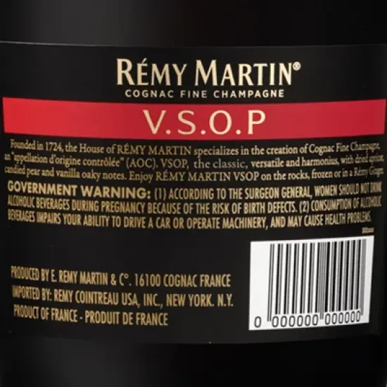Remy Martin V.S.O.P Cognac - 750ml Bottle image {8}