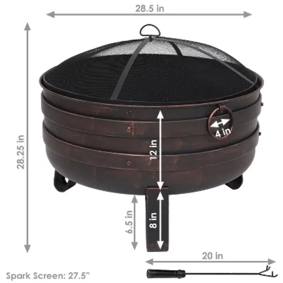 Sunnydaze Heavy-Duty Steel Cauldron Fire Pit with Spark Screen and PVC Protective Cover - 28.5-Inch Round - Brushed Bronze image {4}