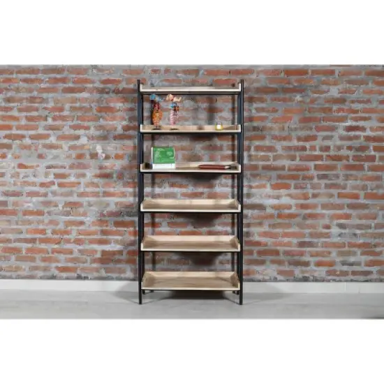 75" Yuka Rustic Etagere/Bookcase with 5 Shelves Natural Finish - Treasure Trove Accents image {5}