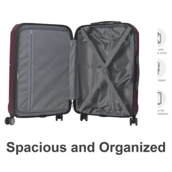 NAYSAYE Luggage ABS Hardshell 3 Piece Spinner Set with TSA Lock and Multi Position Handle for Travel, Purple, 21.06"*11.81"*30.31" image {2}
