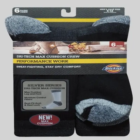 Dickies Men's Dri-Tech Max Cushion Crew Socks - Black 6-12 image {1}