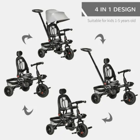 Cesicia 4 In 1 Baby Tricycle w/ Reversible Angle, Adjustable Seat, Removable Handle, Canopy, Belt, Storage, Footrest Brake Clutch, for 1-5 Years image {3}