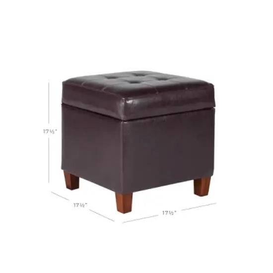 Square Tufted Faux Leather Storage Ottoman - HomePop image {1}