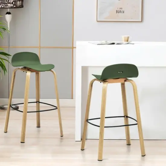 Costway Modern Set of 4 Barstools 30inch Pub Chairs w/Low Back & Metal Legs Green image {2}
