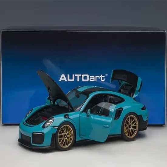 Porsche 911 (991.2) GT2 RS Weissach Package Miami Blue with Carbon Stripes 1/18 Model Car by Autoart image {5}
