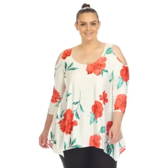 Plus Size Floral Printed Cold Shoulder Tunic image {7}