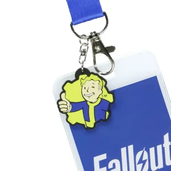 Fallout Lanyard Vault 101 Clear ID Badge Holder with Pip-Boy Rubber Charm Blue image {2}