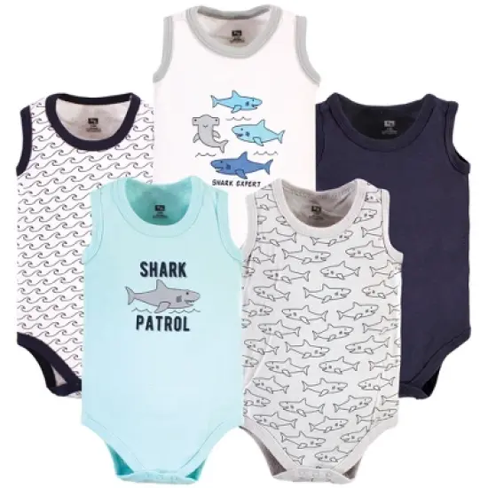 Hudson Baby Infant Boy Cotton Sleeveless Bodysuits, Shark Patrol image {7}