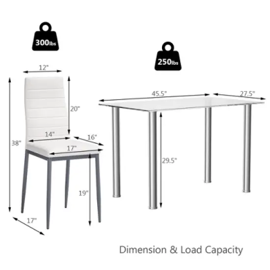 Costway 5 Piece Dining Set Table 29.6'' and 4 Chairs Glass Metal Kitchen Breakfast Furniture White image {1}