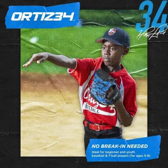 Ortiz34 9" Graffiti Youth T-Ball Glove, Right Hand Throw, Easy Close, No Break-In, Lightweight, Black/Blue image {3}