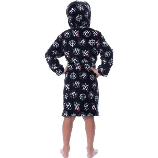 WWE Wresting Hero Logos Boys' Graphic Fleece Plush Hooded Robe Bathrobe Back image {4}
