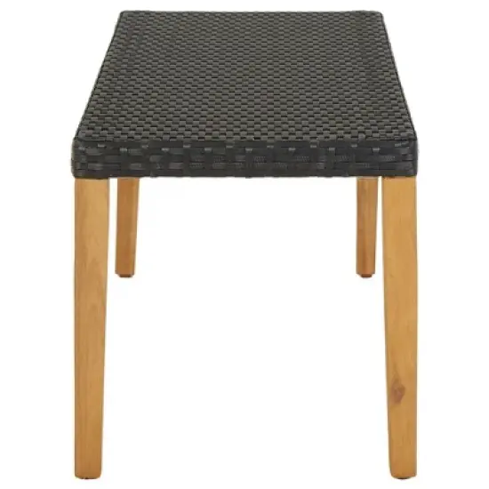 vidaXL Outdoor Patio Bench &ndash; Poly Rattan Frame, Wooden Legs, Black, Waterproof & Weather-Resistant image {2}