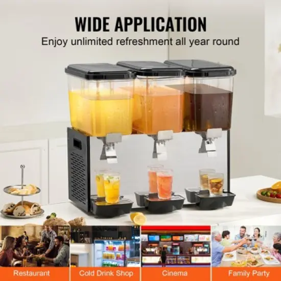 VEVOR Commercial Beverage Dispenser, 3 Tanks 18 L / 19 QT Per Tank Juice Dispenser, 512W Stainless Steel Ice Tea Drink Machine image {6}