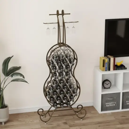 SEVOBAL Racks Unique Cello Shaped Freestanding Rack Space-Efficient Vertical Storage Design for Rooms, Antique brown, 29.33"*6.34"*67.4" image {2}