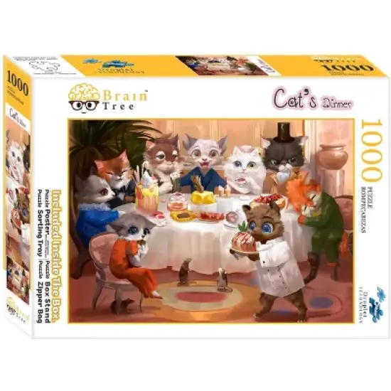 Brain Tree - Cat's Dinner 1000 Piece Puzzles for Adults-Jigsaw Puzzles-With 4 Puzzle Sorting Trays- Random Cut - 27.5"Lx19.5"W image {1}