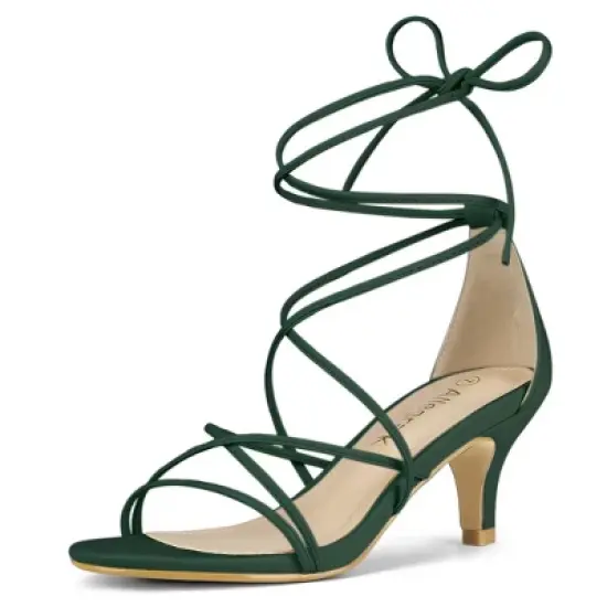 Allegra K Women's Strappy Kitten Heel Lace Up Sandals image {14}