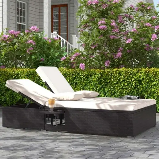 Costway Outdoor Patio Daybed PE Wicker Double Chaise Lounge with Adjustable Backrests image {10}