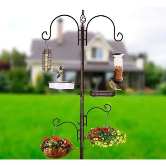 Snynuxx Deluxe Bird Feeding Station Kit With Multi Feeder Hanging Pole, Metal Suet Feeder, Mesh Tray for Attracting Wild Birds and Planter Hanger image {4}