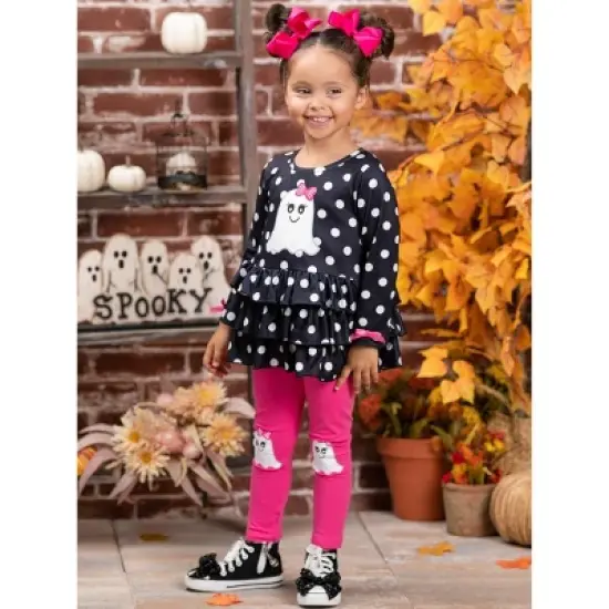 Polka Dot Boos Ruffle Tunic & Legging Set Mia Belle Girls, Black, 4T image {6}
