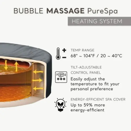 INTEX 28427EP PureSpa Bubble Massage Spa Set: Includes Energy Efficient Spa Cover &ndash; 140 Bubble Jets &ndash; 6 Person Capacity &ndash; 85" x 28" image {5}