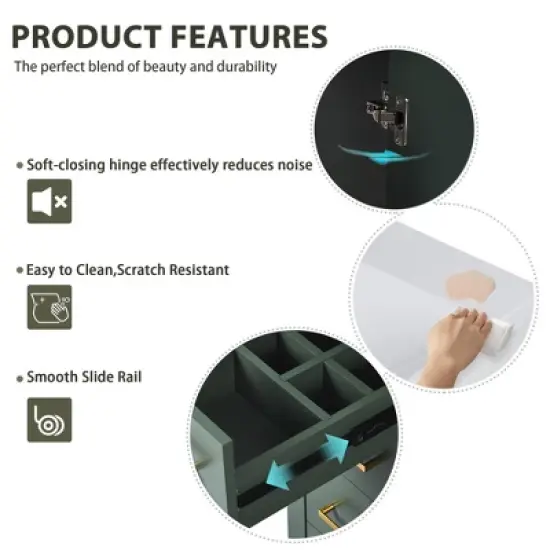 30''W Freestanding Bathroom Vanity with Ceramic Sink, Solid Wood Frame Storage Cabinet with 3 Drawers & Soft Closing Doors - ModernLuxe image {5}