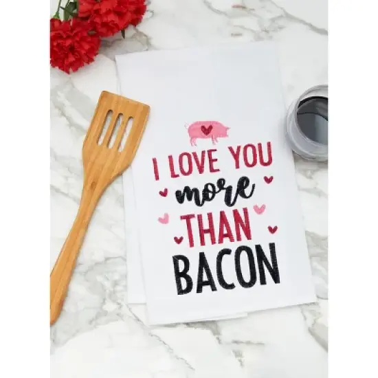 C&F Home Valentine's Day "I Love You More Than Bacon" Pig Piggy Embroidered Flour Sack Kitchen Dishtowel image {4}