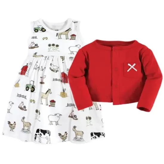 Hudson Baby Infant Girl Cotton Dress and Cardigan Set, Farm image {2}