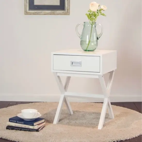 Wooden Xleg End Table with Drawer White - Glitzhome image {6}
