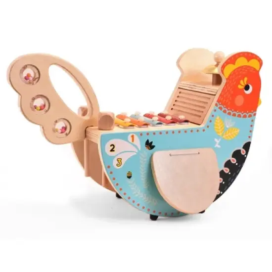 Manhattan Toy Musical Chicken Wooden Instrument for Toddlers with Maraca, Cymbal, Clacking Wings, Drumsticks, Washboard and Xylophone image {9}