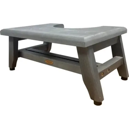 8" SerenityPoo Teak Wood Ergonomic Toilet Stool Light Gray - CoastalVogue image {3}