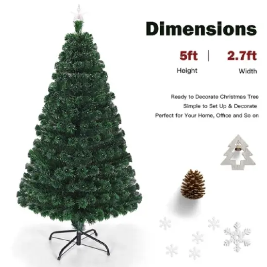 Costway 5'/6'/7'Pre-Lit Fiber Optic Christmas Tree Multicolor Lights image {2}
