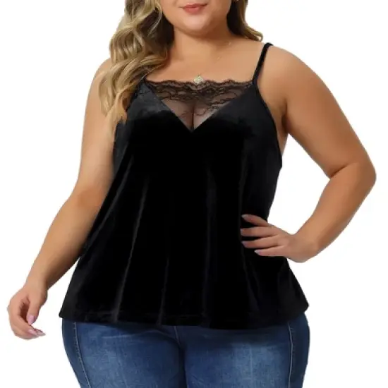 Agnes Orinda Women's Plus Size Adjustable Sleeveless Strap Fashion Casual Lace V Neck Velvet Camisole image {5}