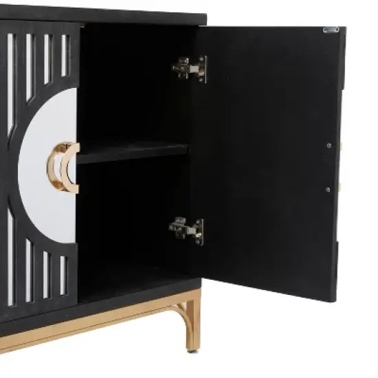 Art Deco Contemporary Mirrored Wood Cabinet Black - Olivia & May image {3}