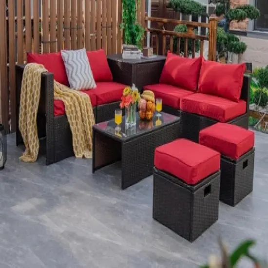 Costway 8PCS Patio Rattan Furniture Set  Space-Saving Storage Cushion Black\Turquoise\Navy cover image {15}