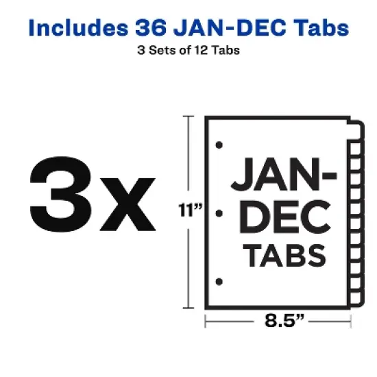 Avery Jan-Dec Dividers for 3 Ring Binders, 12 Tabs per Set, Pre-Printed Black Leather Tabs (3 Sets of 26180) image {4}