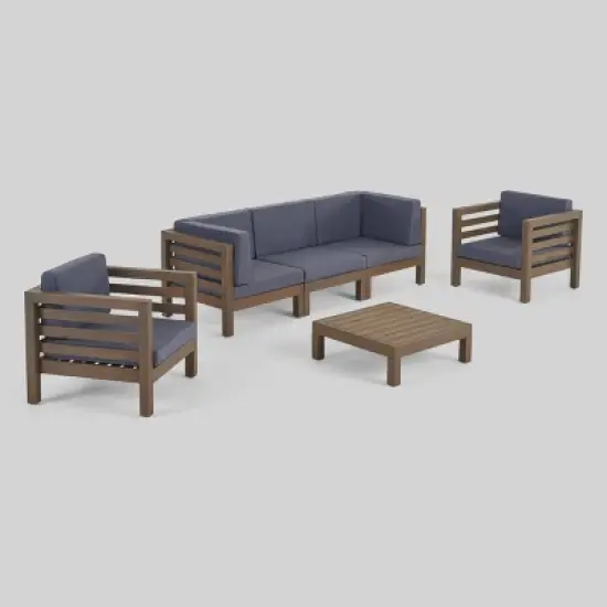 Oana 6pc Acacia Wood Sofa Chat Set - Gray/Dark Gray - Christopher Knight Home image {1}
