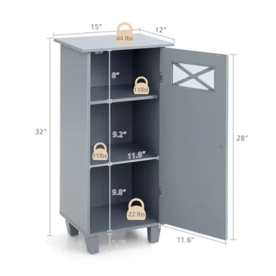 Tangkula Bathroom Cabinet Free Standing Storage Side Table Organizer Adjustable Grey image {8}