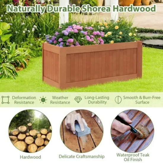 Tangkula Hardwood Outdoor Planter Box w/ Seat 2-in-1 Wooden Raised Garden Bed & Bench image {4}