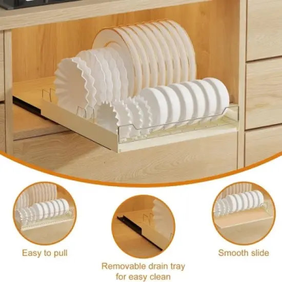 Pull Out Cabinet Organizer, Metal Slide Out Dish and Bowl Drying Rack, Fixed with Adhesive Nano Film image {3}