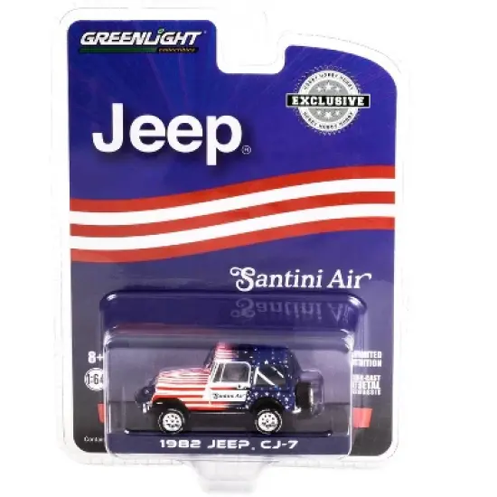 1982 Jeep CJ-7 "Santini Air" with American Flag Graphics "Hobby Exclusive" 1/64 Diecast Model Car by Greenlight image {2}