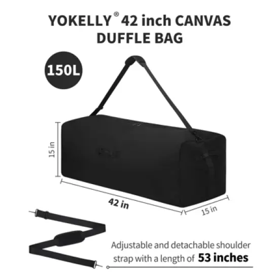 42 Inch Canvas Duffel Bag 150L Extra Large Luggage Duffle for Travel Sport and Camping - Black image {2}