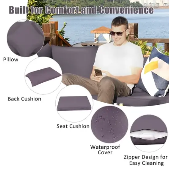 Costway 7PCS Patio Rattan Furniture Set Sectional Sofa Garden Gray Cushion image {8}