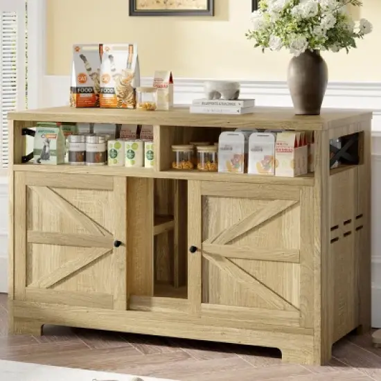 SEVOBAL Pet Crates and Houses Hidden Dual Door Litter Cabinet Multi Function Pet Furniture Easy Assembly, Brown, 47"*13.7"*29" image {1}