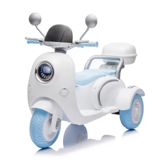 12V 2 Motors Kids Ride On Motorcycle, 2 Seater Electric Scooter Toy w/Music, Bluetooth, USB, Flip Seat, Storage Hooks & Oversized Trunk (Ages 3-6) image {13}