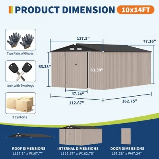 10x14 FT Commercial-Grade Metal Storage Shed - Extra Large Galvanized Steel Shelter with Lockable Doors & Air Vents image {1}