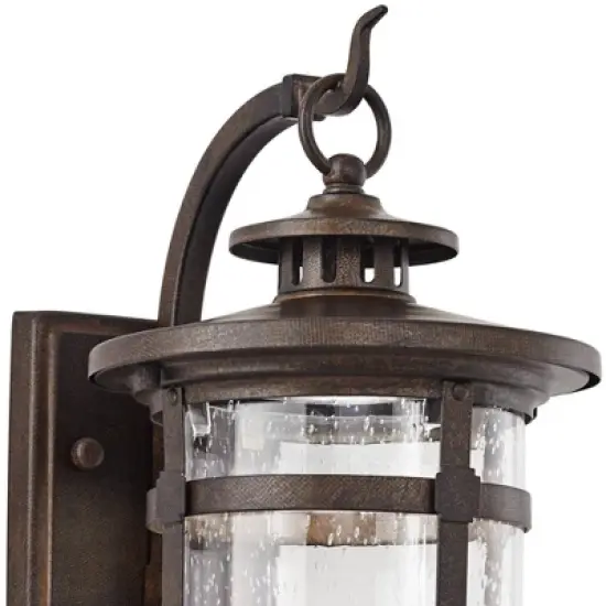 Franklin Iron Works Callaway Rustic Industrial Outdoor Wall Light Fixtures Set of 2 Bronze LED 11 1/2" Clear Seedy Glass for Post Exterior image {2}